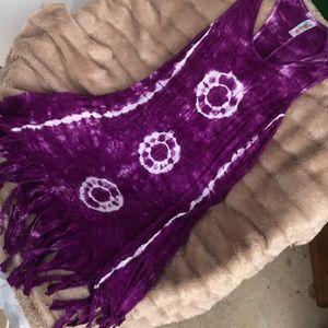 India Boutique- Purple tie-dye 3/4 length dress with Fringed hem